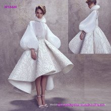 Новая мода элегантный шар рукава высокий воротник свадебные платья с чай Длина юбка